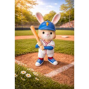 New Boy Nursery Baseball Player Easter Bunny Figurine Rabbit Statue Decor